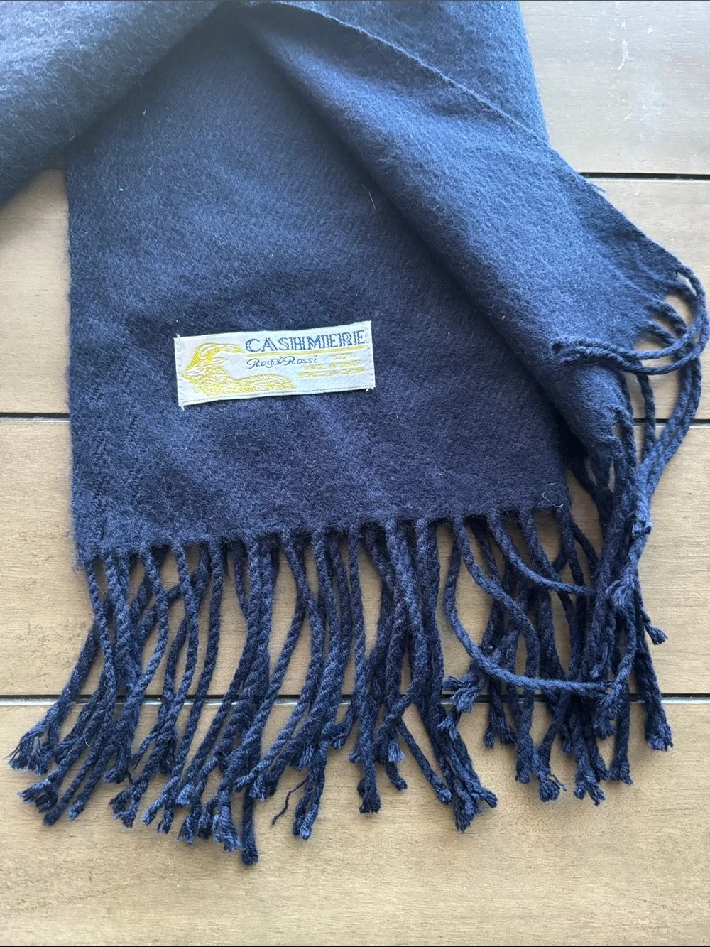 Royal Rossi 100% Cashmere Classic Navy Fringe Scarf